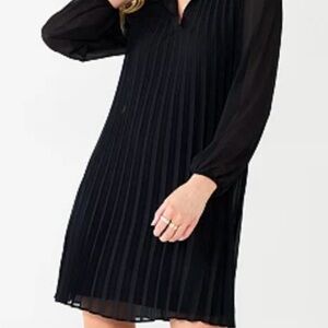 Nine West Georgette Collar Pleated Dress, Mineral Black, Women's Size M